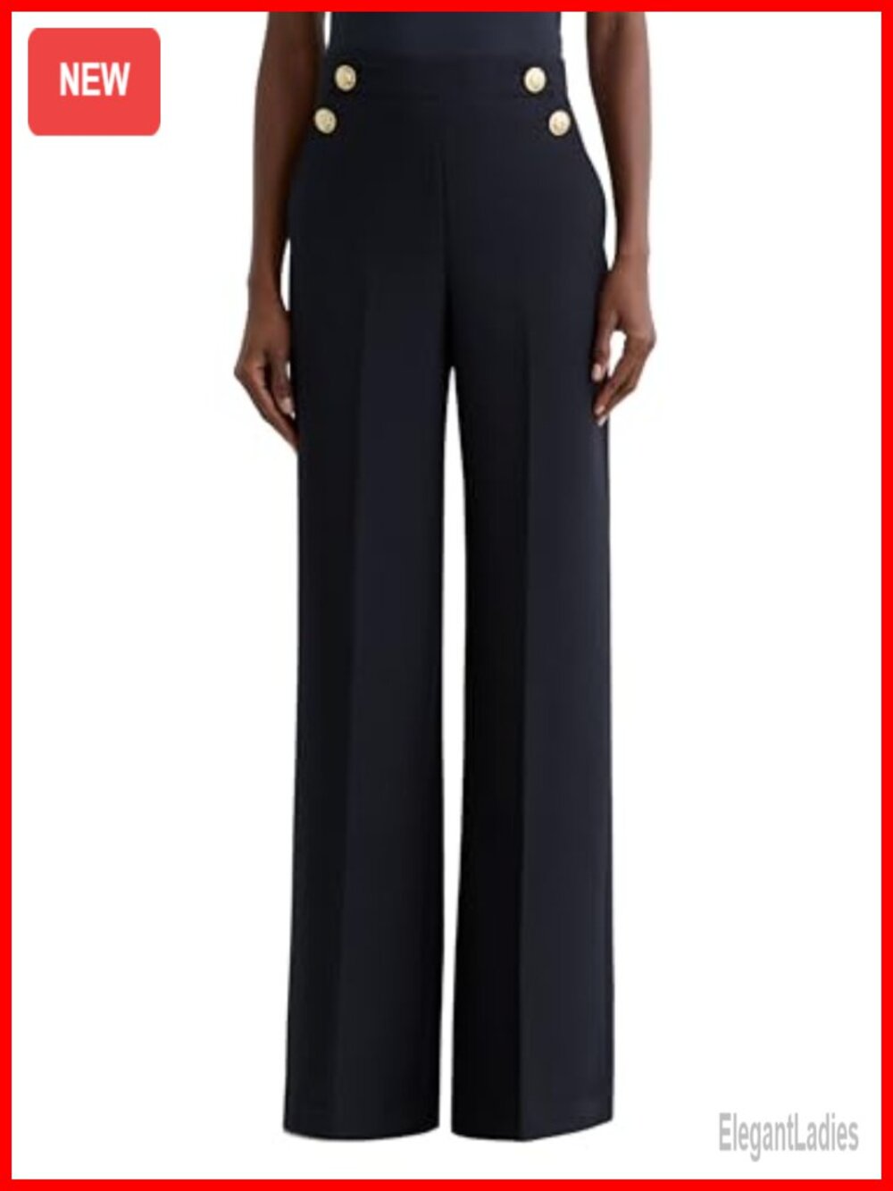 REISS Carley Button Detail Wide Leg Trousers